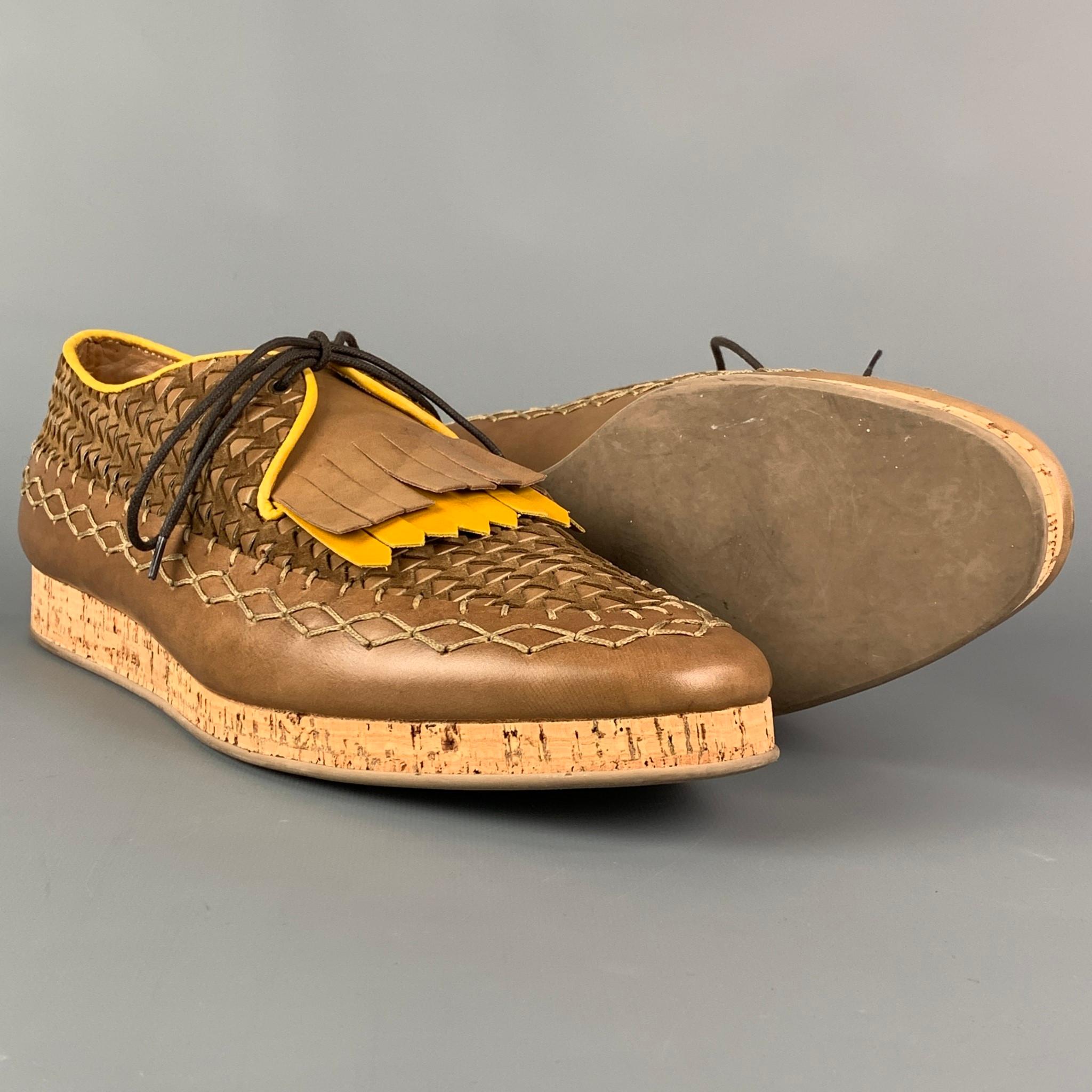 BURBERRY PRORSUM Size 11 Brown Yellow Stitched Leather Arundel Mocassin Shoes In Excellent Condition In San Francisco, CA
