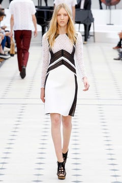 BURBERRY PRORSUM Size 2 White Black Cotton Blend Lace Knee-Length Dress