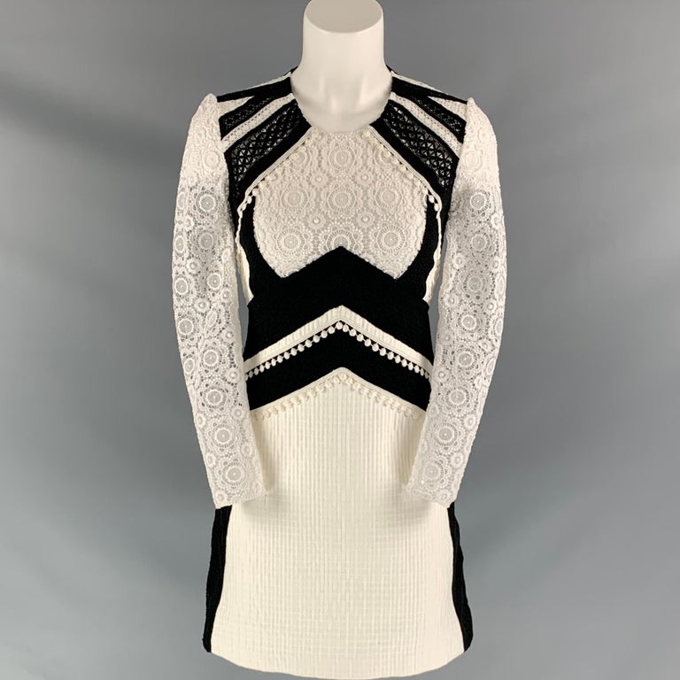 BURBERRY PRORSUM Size 2 White Black Cotton Blend Lace Knee-Length Dress For  Sale at 1stDibs