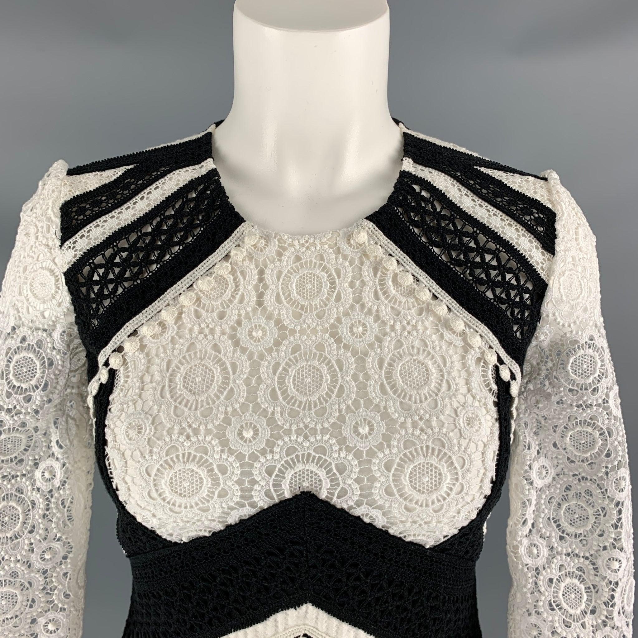 BURBERRY PRORSUM Size 2 White Black Cotton Blend Lace Knee-Length Dress For Sale 1