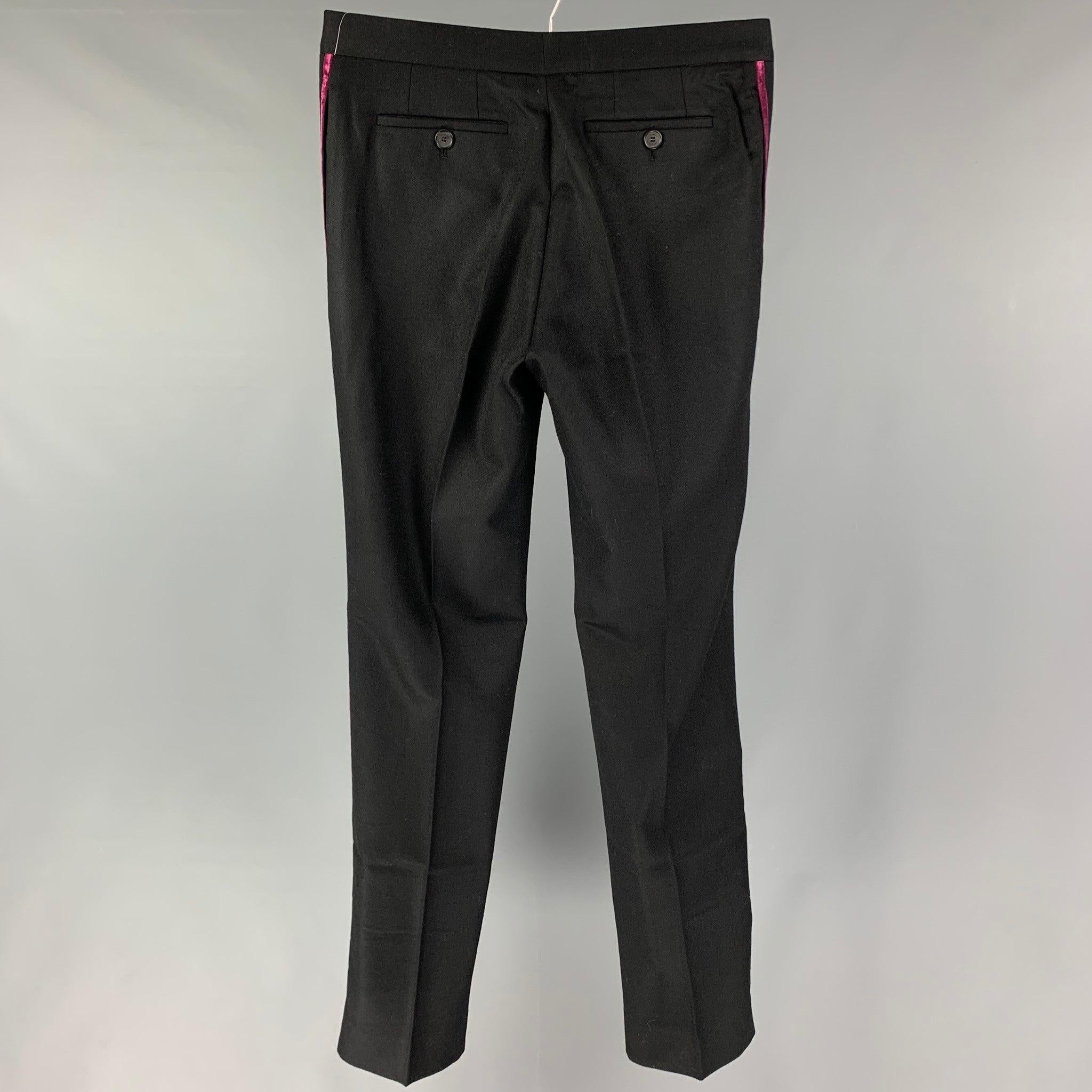 BURBERRY PRORSUM Size 32 Black Wool Tuxedo Dress Pants In Good Condition For Sale In San Francisco, CA