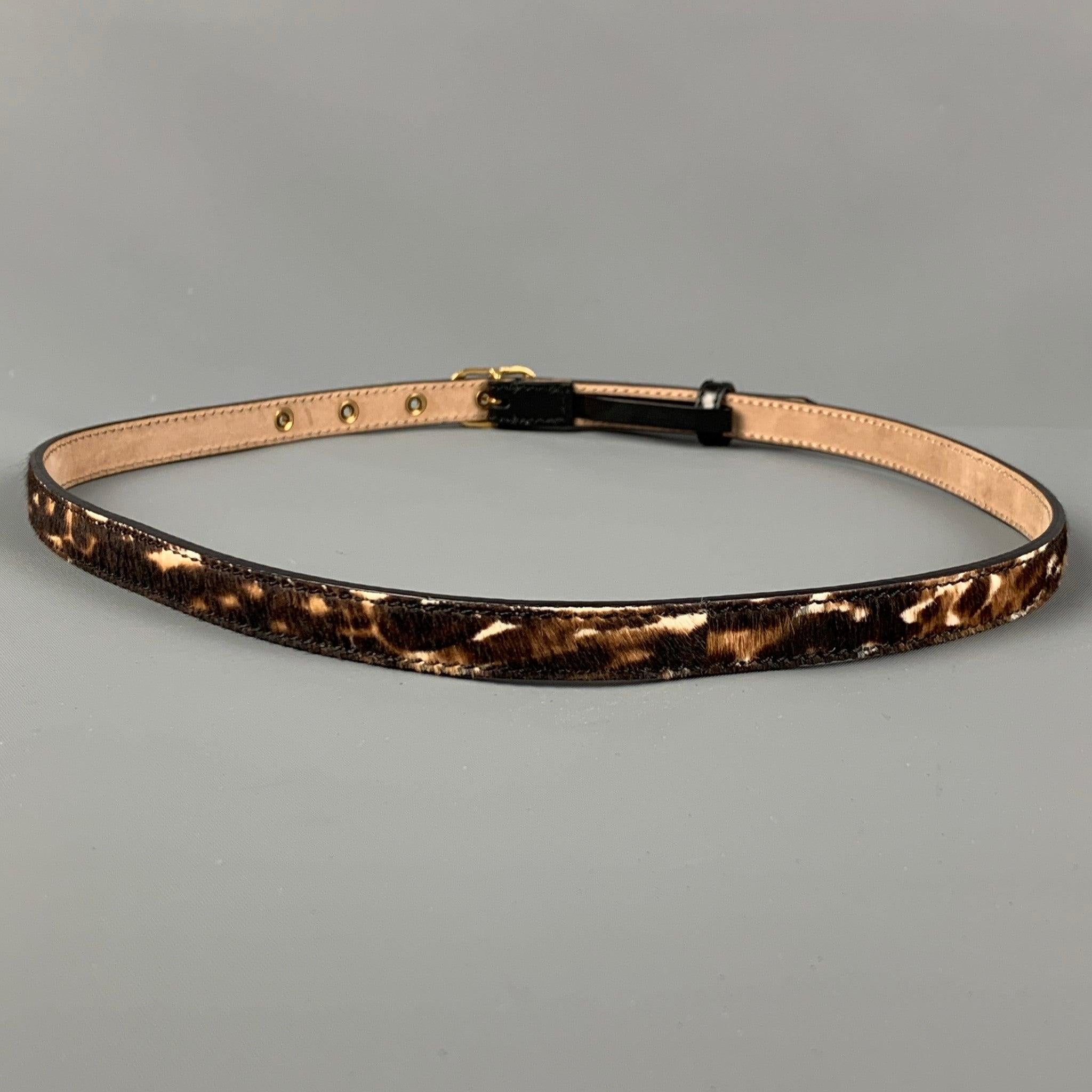 BURBERRY PRORSUM Size 32 Brown White Animal Print Pony Hair Belt In Good Condition In San Francisco, CA