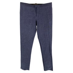 BURBERRY PRORSUM - Pantalon décontracté en lin bleu indigo avec fermeture éclair, taille 36