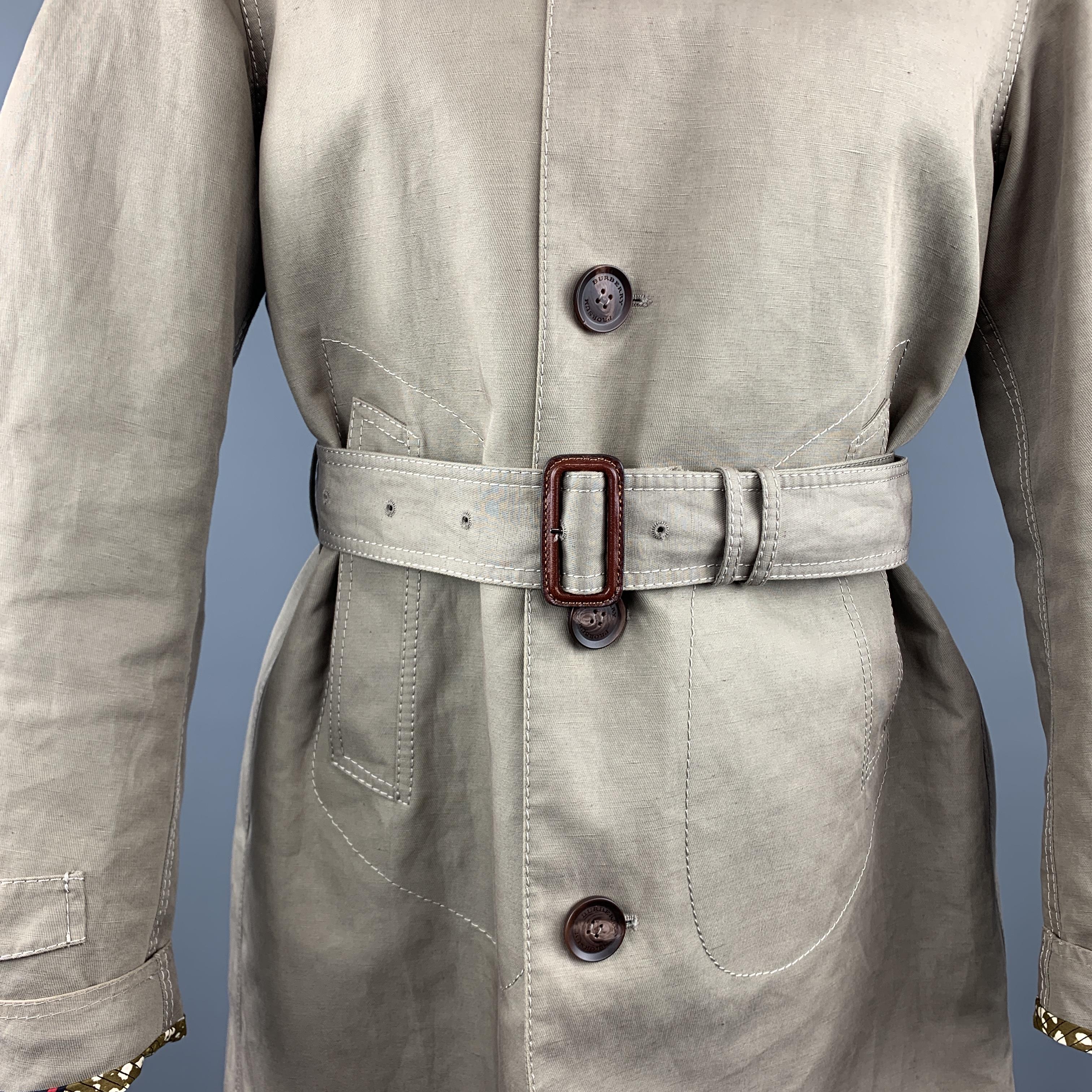 Beige BURBERRY PRORSUM Size 36 Khaki Cotton / Linen Belted Trenchcoat $658.00