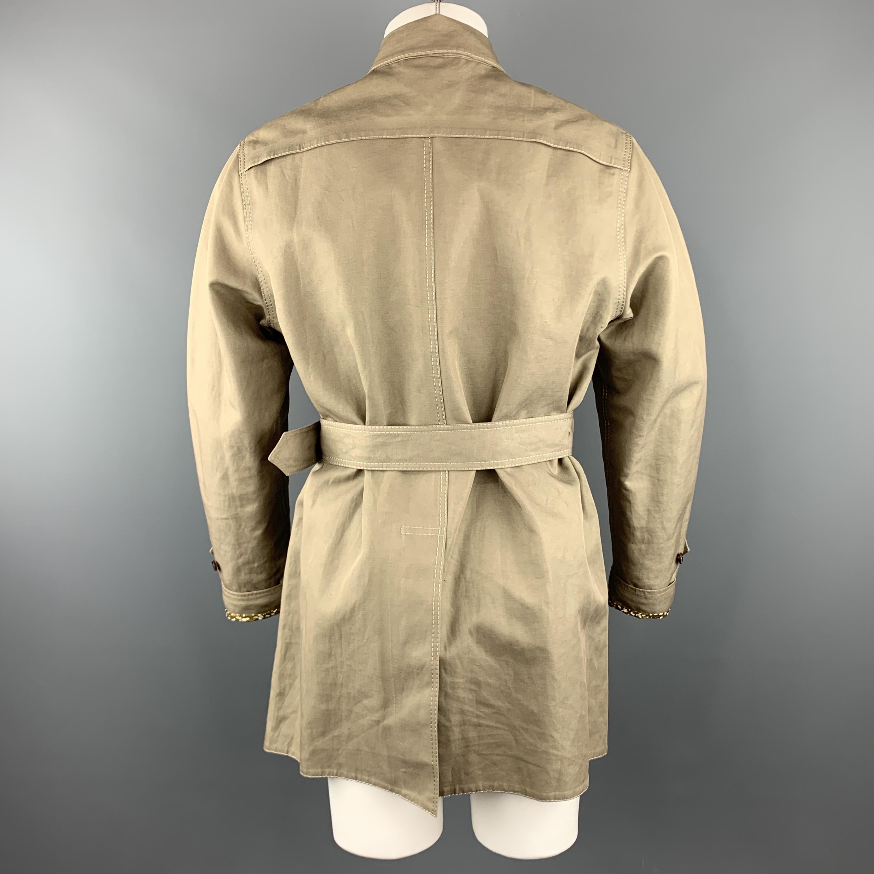 Men's BURBERRY PRORSUM Size 36 Khaki Cotton / Linen Belted Trenchcoat $658.00