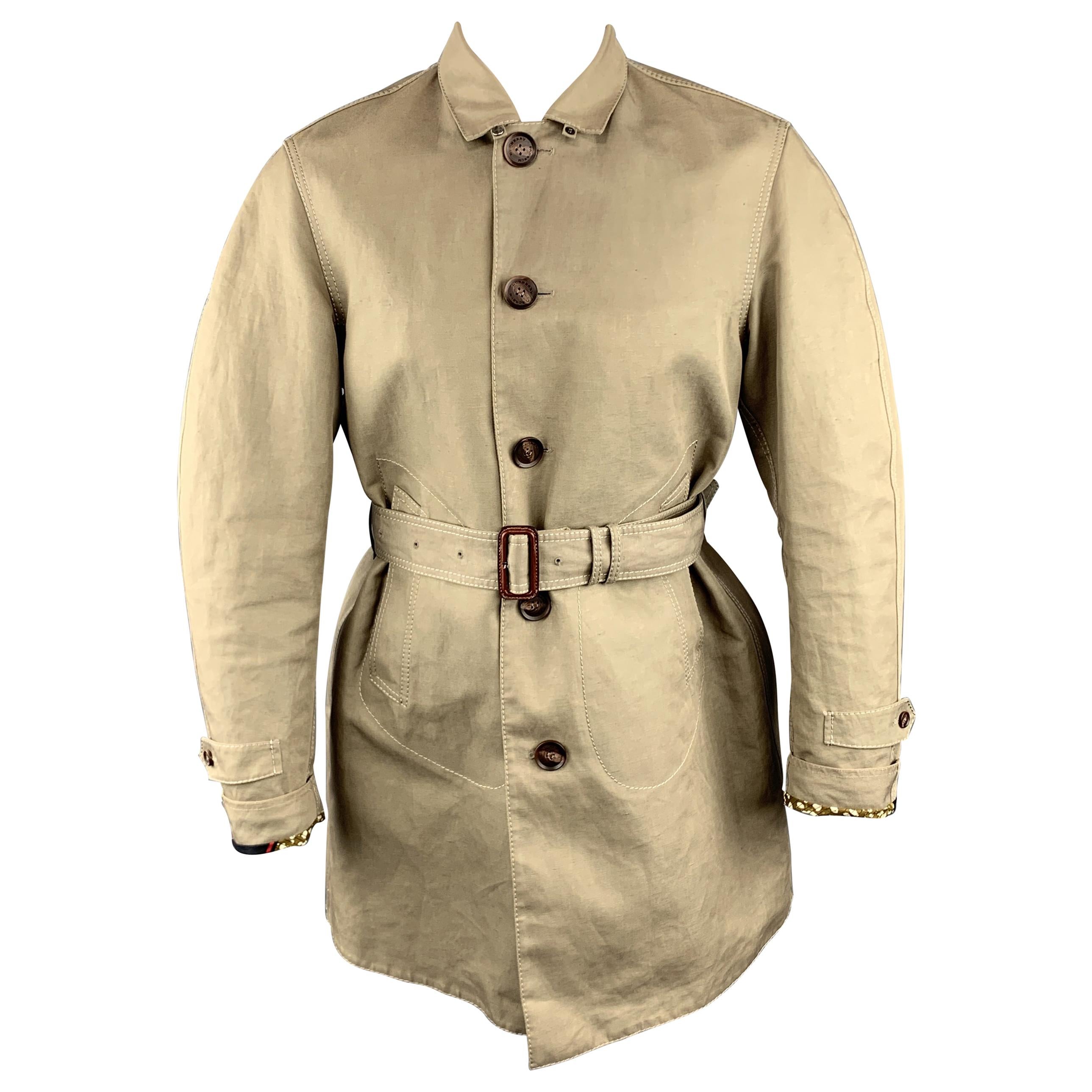 BURBERRY PRORSUM Size 36 Khaki Cotton / Linen Belted Trenchcoat $658.00