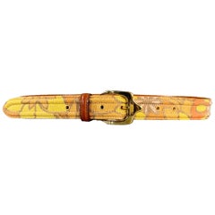BURBERRY PRORSUM Size 36 Orange Yellow Floral Canvas Leather Belt