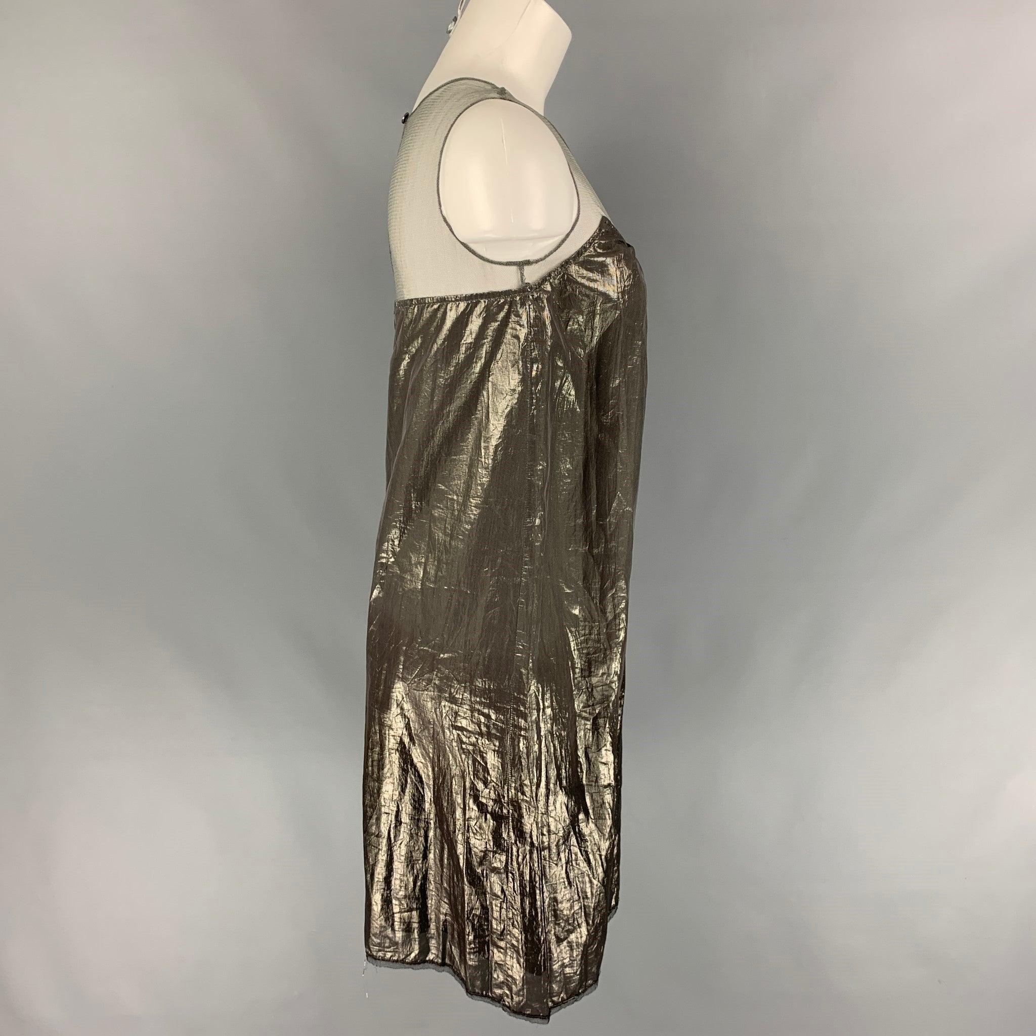 BURBERRY PRORSUM Size 4 Gunmetal Silk Blend Metallic Shift Dress In Good Condition For Sale In San Francisco, CA