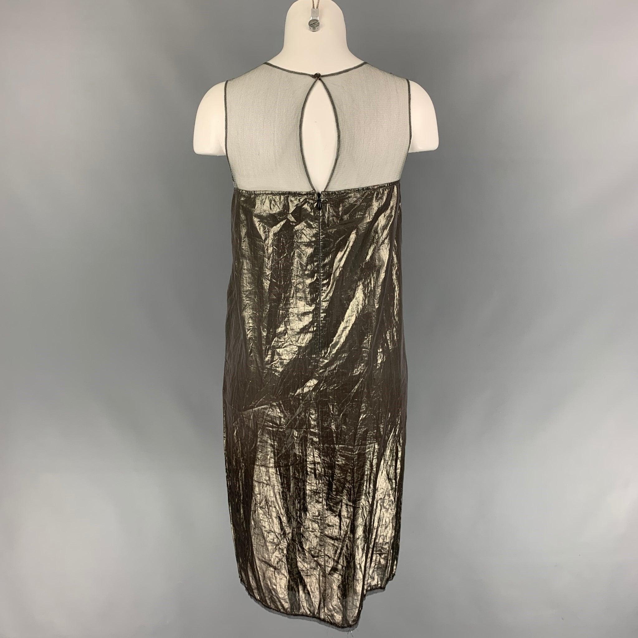 Women's BURBERRY PRORSUM Size 4 Gunmetal Silk Blend Metallic Shift Dress For Sale