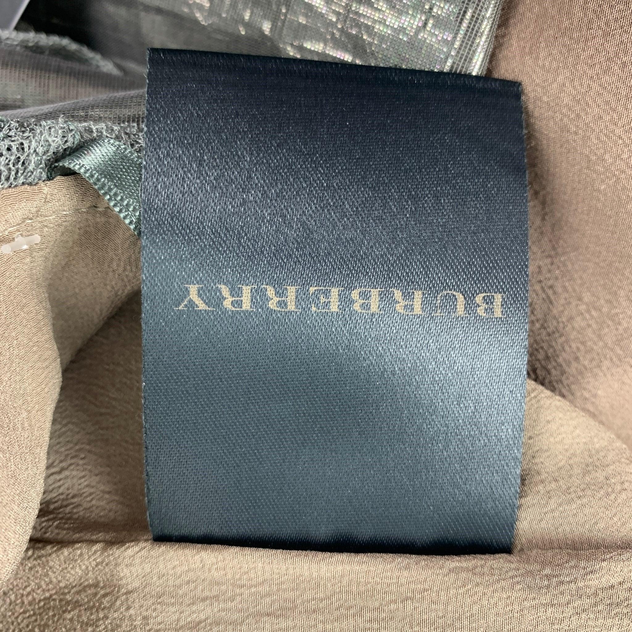 Burberry Prorsum Taille 4 Gunmetal Silk Blend Metallic Shift Dress en vente 1