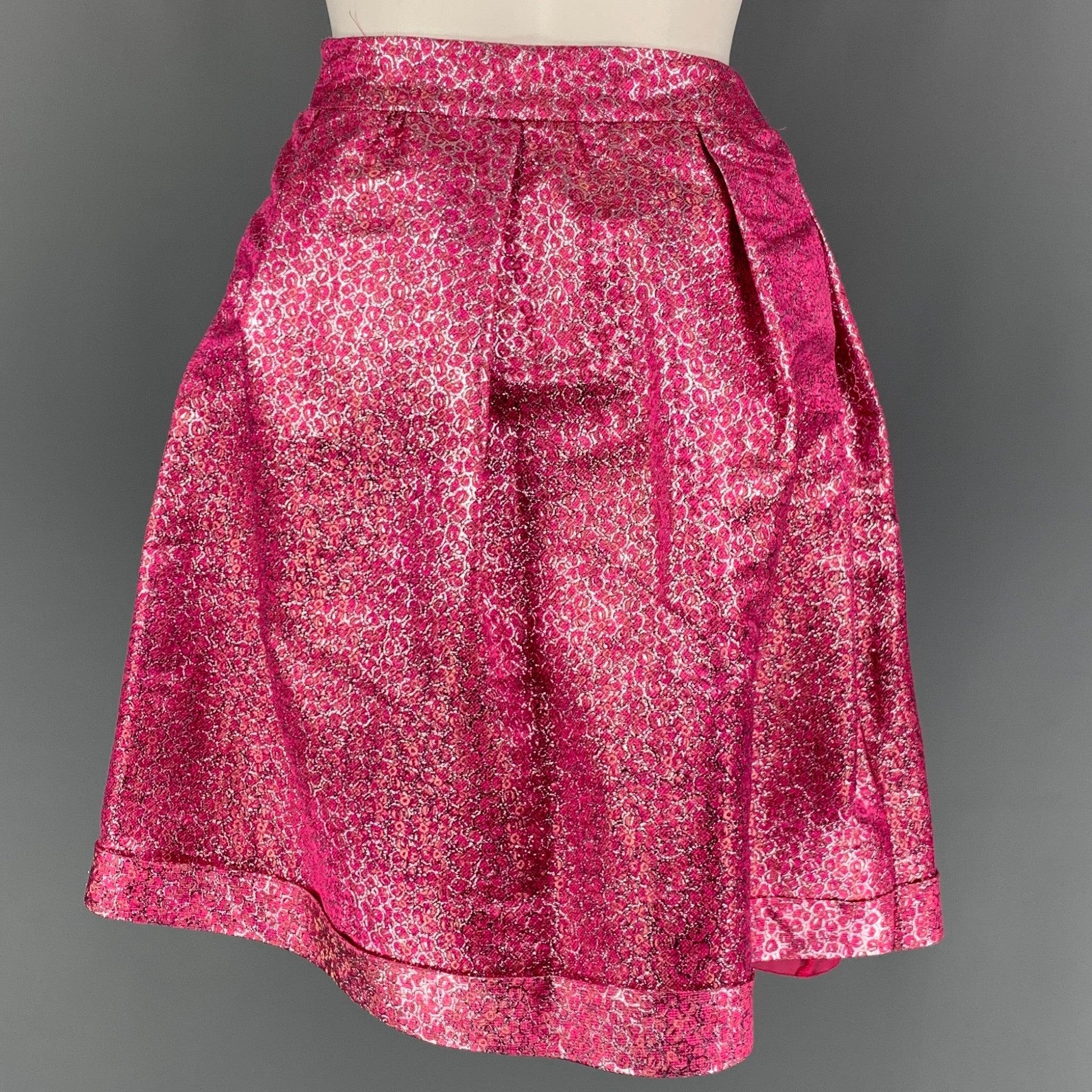BURBERRY PRORSUM Size 4 Pink Metallic Polyester Silk Sparkly Pleated Skirt In Good Condition For Sale In San Francisco, CA