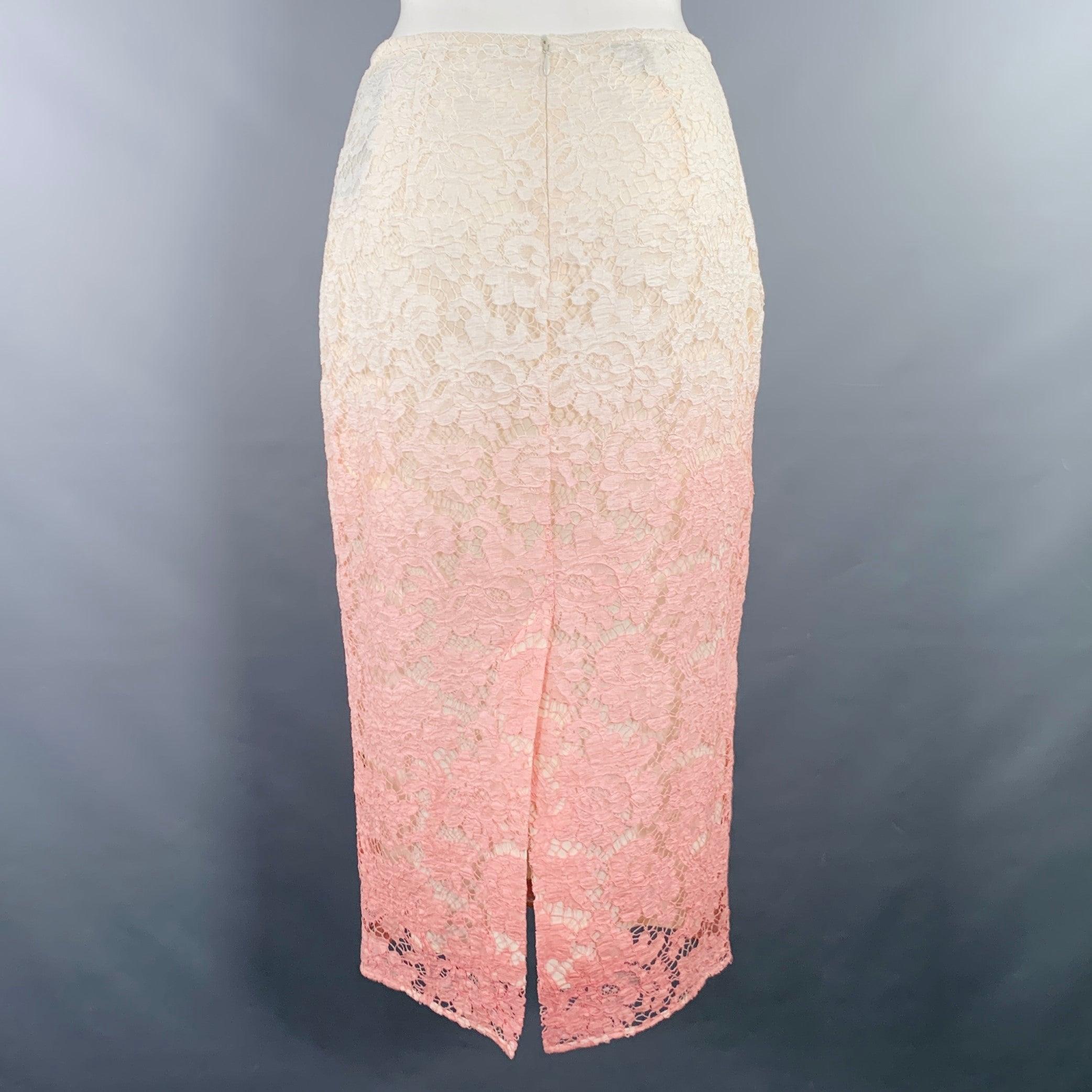 Beige BURBERRY PRORSUM Size 4 Pink White Floral Pencil Guipure Lace Ombré Skirt For Sale