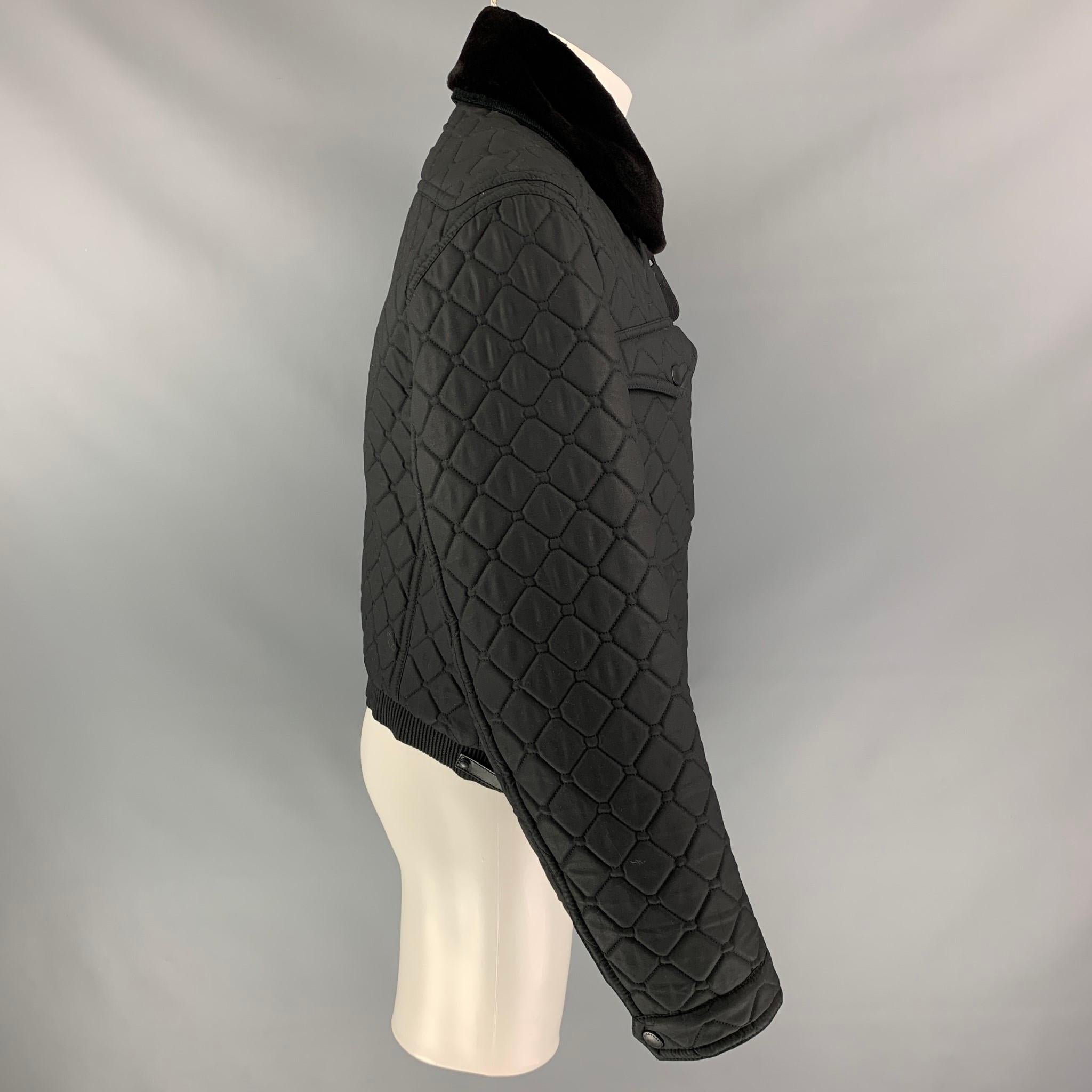 BURBERRY PRORSUM Size 40 Black Quilted Coated Cotton Mink Collar Zip Jacket 1