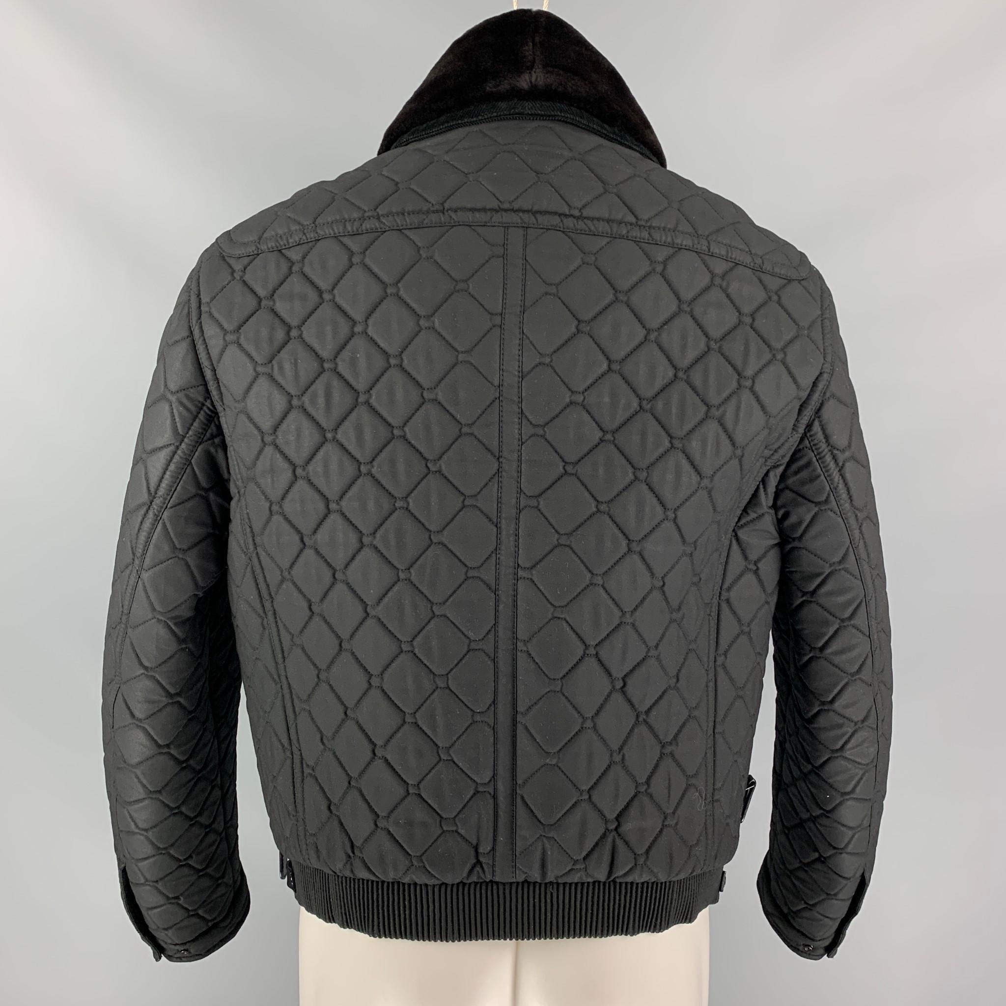 BURBERRY PRORSUM Size 40 Black Quilted Coated Cotton Mink Collar Zip Jacket 2