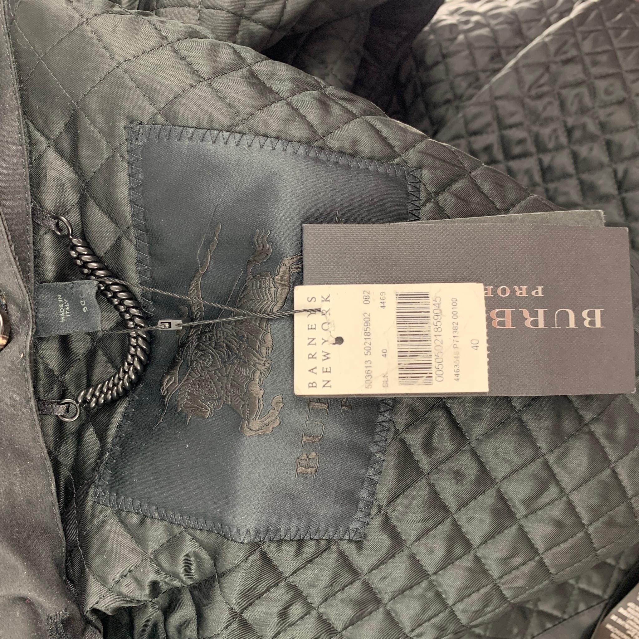 BURBERRY PRORSUM Size 40 Black Quilted Coated Cotton Mink Collar Zip Jacket 3
