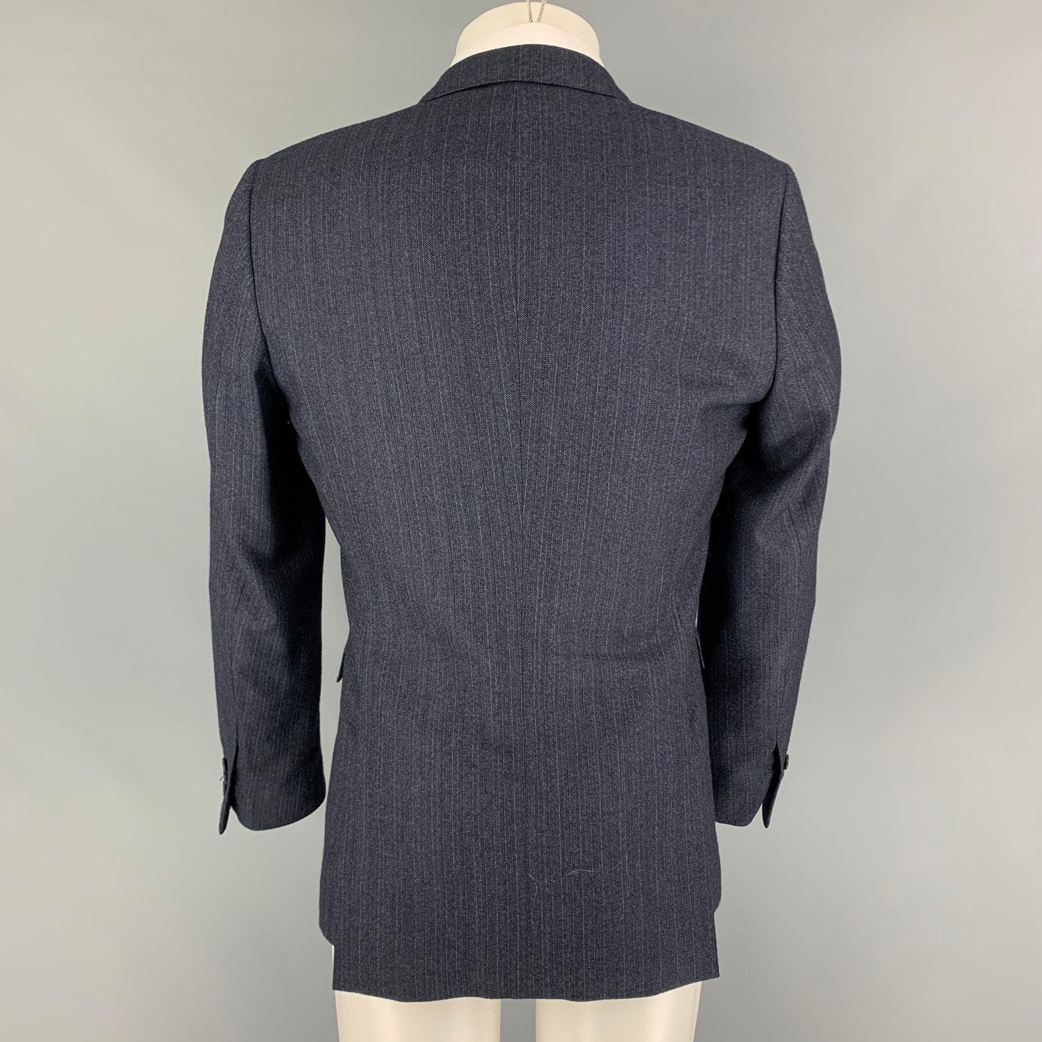 BURBERRY PRORSUM Size 40 Navy Stripe Wool Notch Lapel Sport Coat In Good Condition For Sale In San Francisco, CA