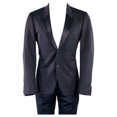 Burberry Prorsum Taille 40 Laine Navy Notch Lapel Tuxedo