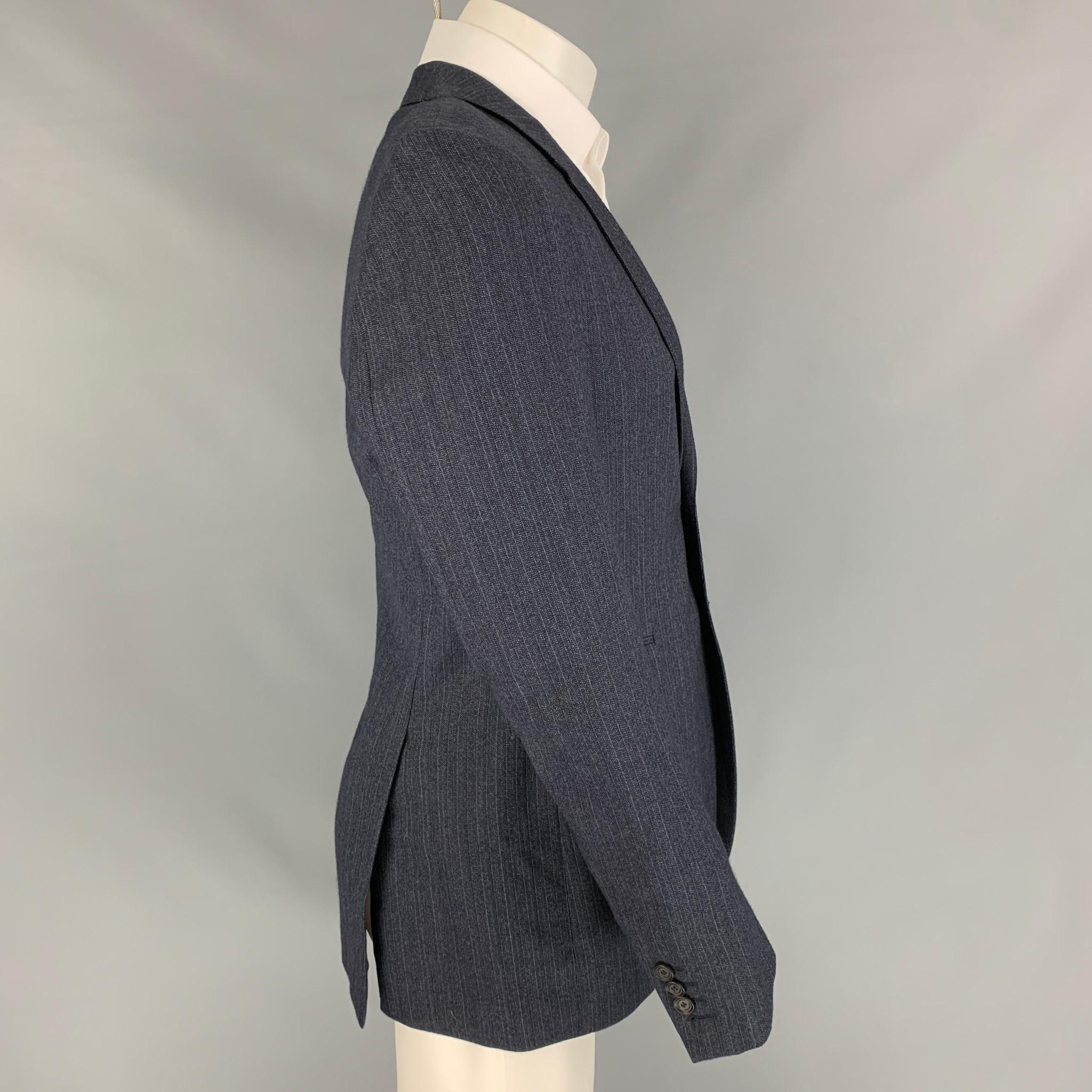 Black BURBERRY PRORSUM Size 40 Regular Navy & Grey Wool Notch Lapel Sport Coat