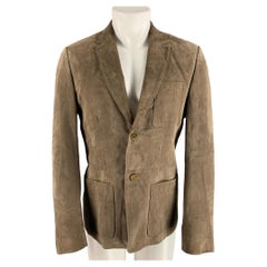 BURBERRY PRORSUM - Manteau de sport en daim massif taupe à revers à pointe, taille 40