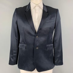 BURBERRY PRORSUM - Manteau de sport en soie et viscose bleu marine à revers échancré, taille 42
