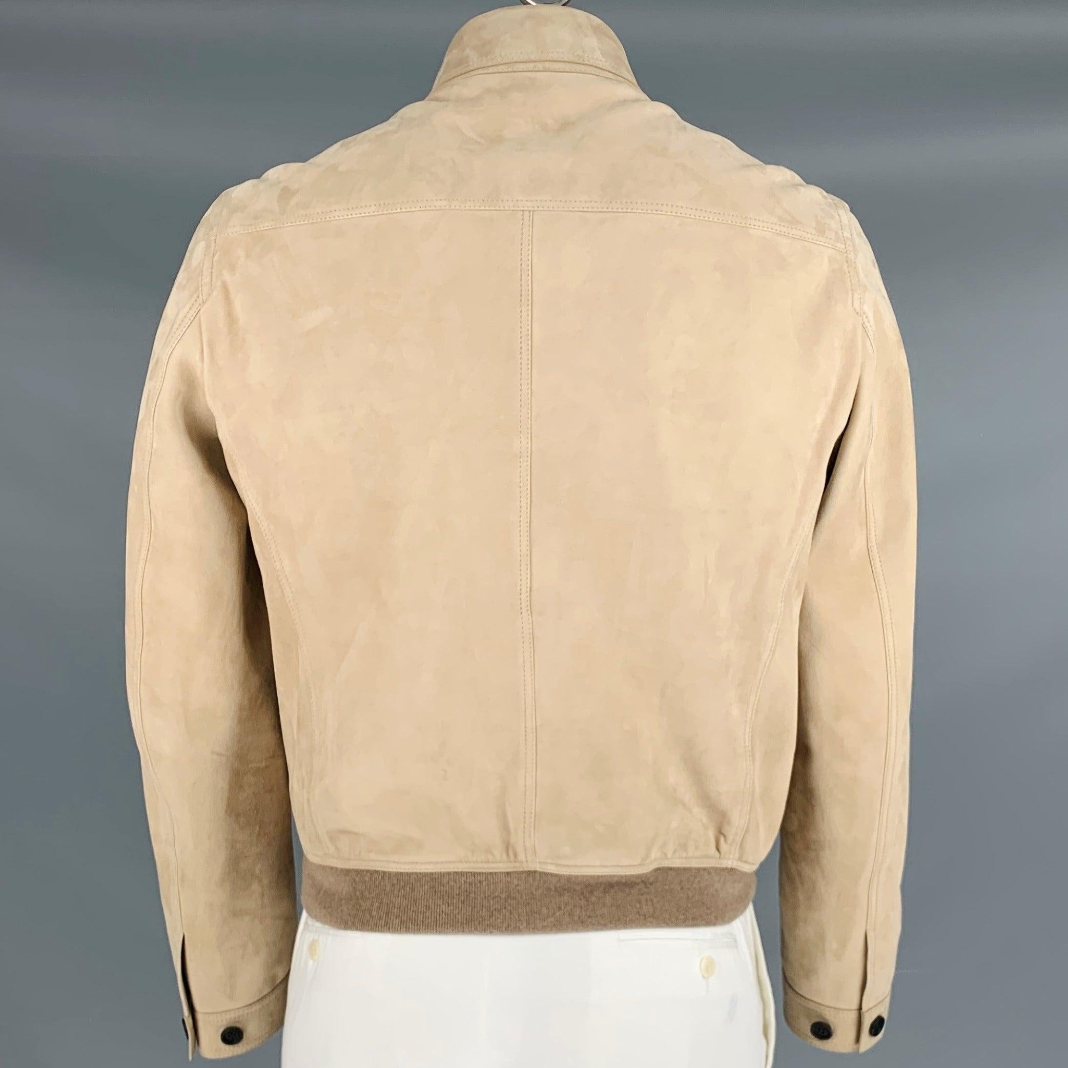 Beige BURBERRY PRORSUM Size 42 Tan Lambskin Suede Zip Up Jacket For Sale