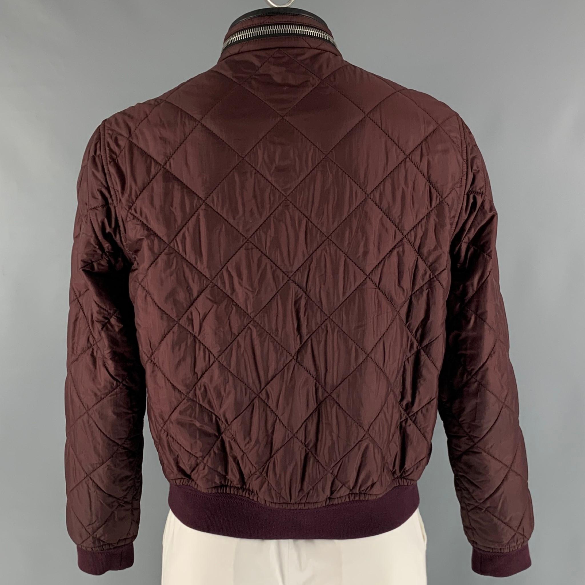 BURBERRY PRORSUM Size 44 Burgundy Quilted Nylon Jacket In Excellent Condition In San Francisco, CA