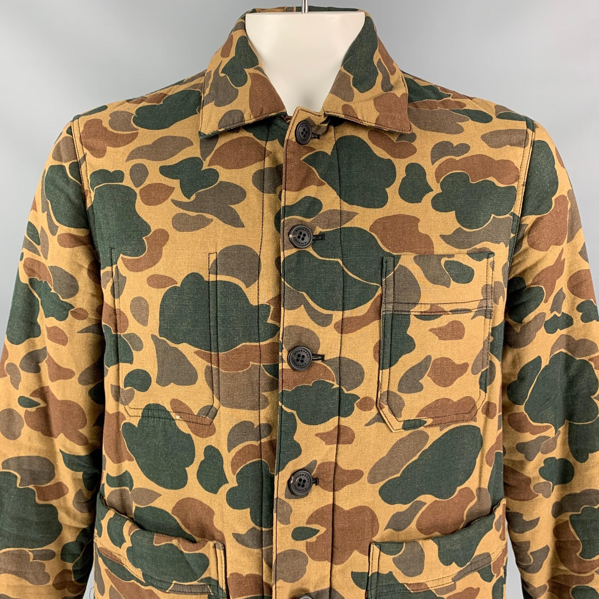 Men's BURBERRY PRORSUM Size 44 Green Camel Camo Cotton Worker Jacket For Sale