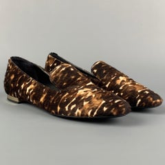 BURBERRY PRORSUM Size 5 Brown Leather Animal Print Pony Hair Slip On Flats