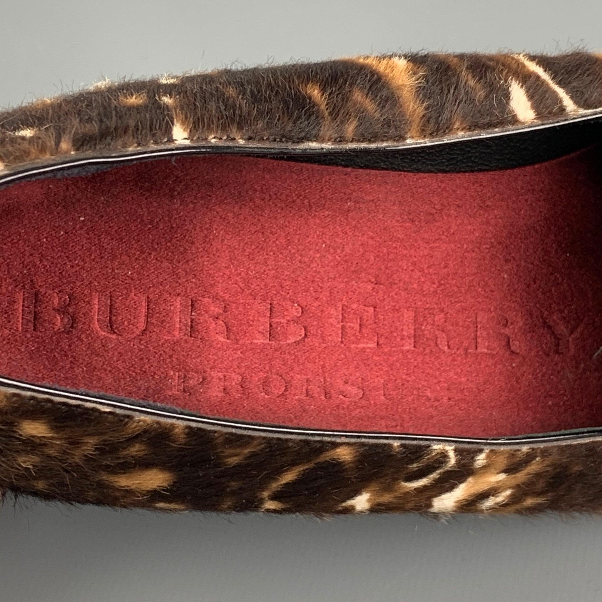 BURBERRY PRORSUM Size 5 Brown Leather Animal Print Pony Hair Slip On Flats For Sale 3
