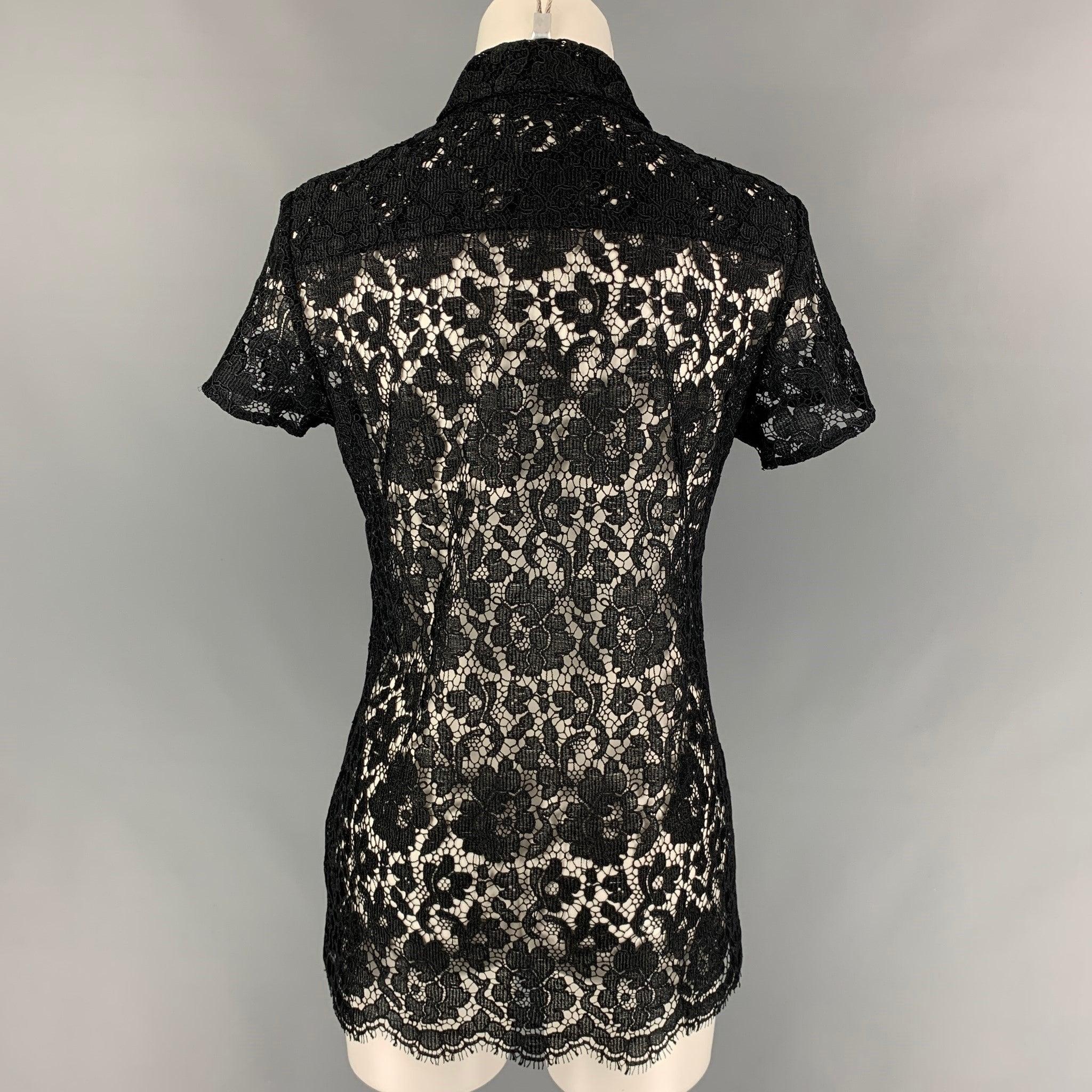 BURBERRY PRORSUM Größe 6 Schwarz Polyester Guipure Hidden Placket Kleid Top Damen im Angebot