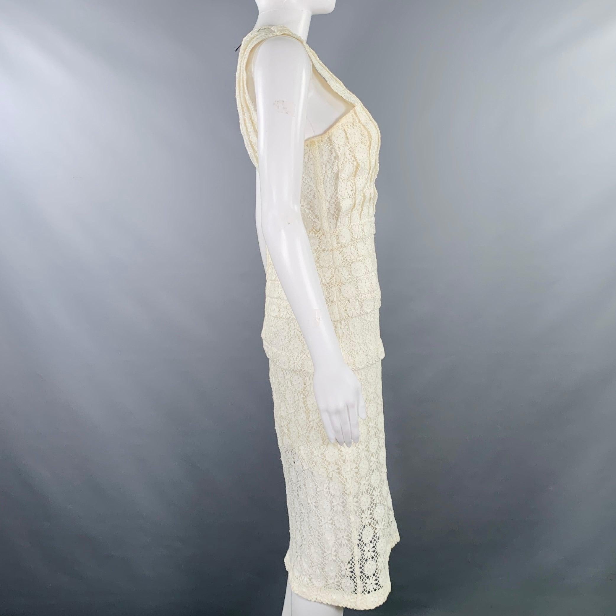 BURBERRY PRORSUM Size 6 White Cream Cotton A-Line Dress In Good Condition For Sale In San Francisco, CA