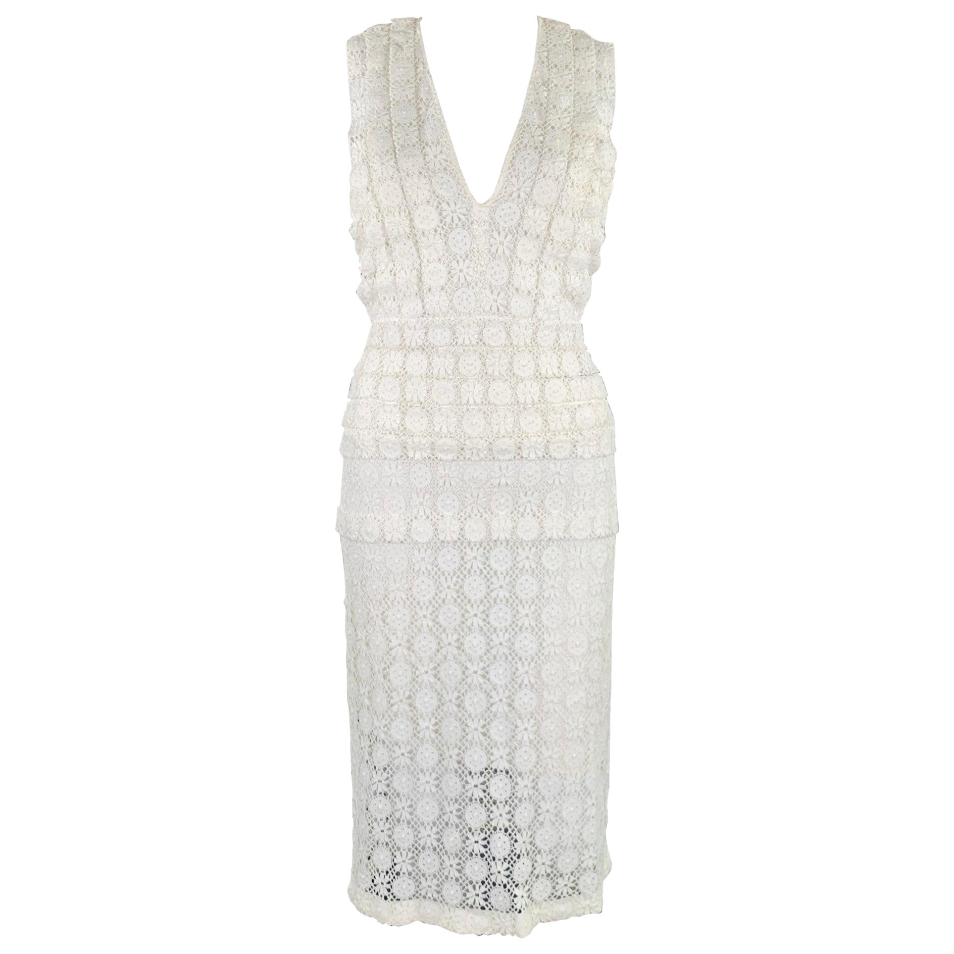 Burberry Prorsum Taglia 6 Abito A-Line in cotone bianco crema