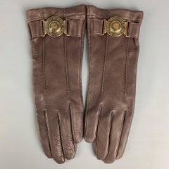 BURBERRY PRORSUM Size 8 Brown Leather Metal Deer Skin Metal Logo Gloves