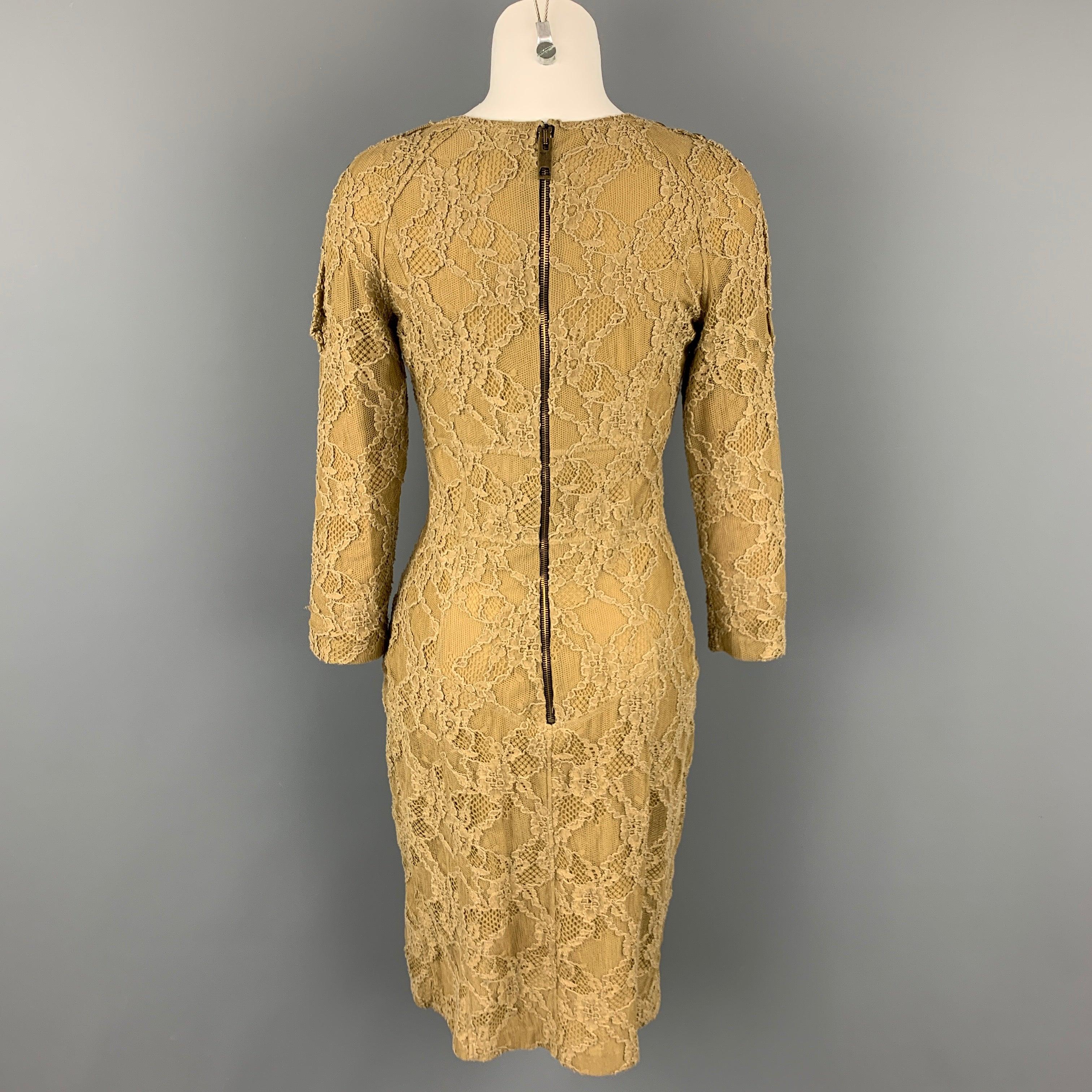 Women's BURBERRY PRORSUM Size 8 Olive Lace Cotton Blend Shift Dress For Sale