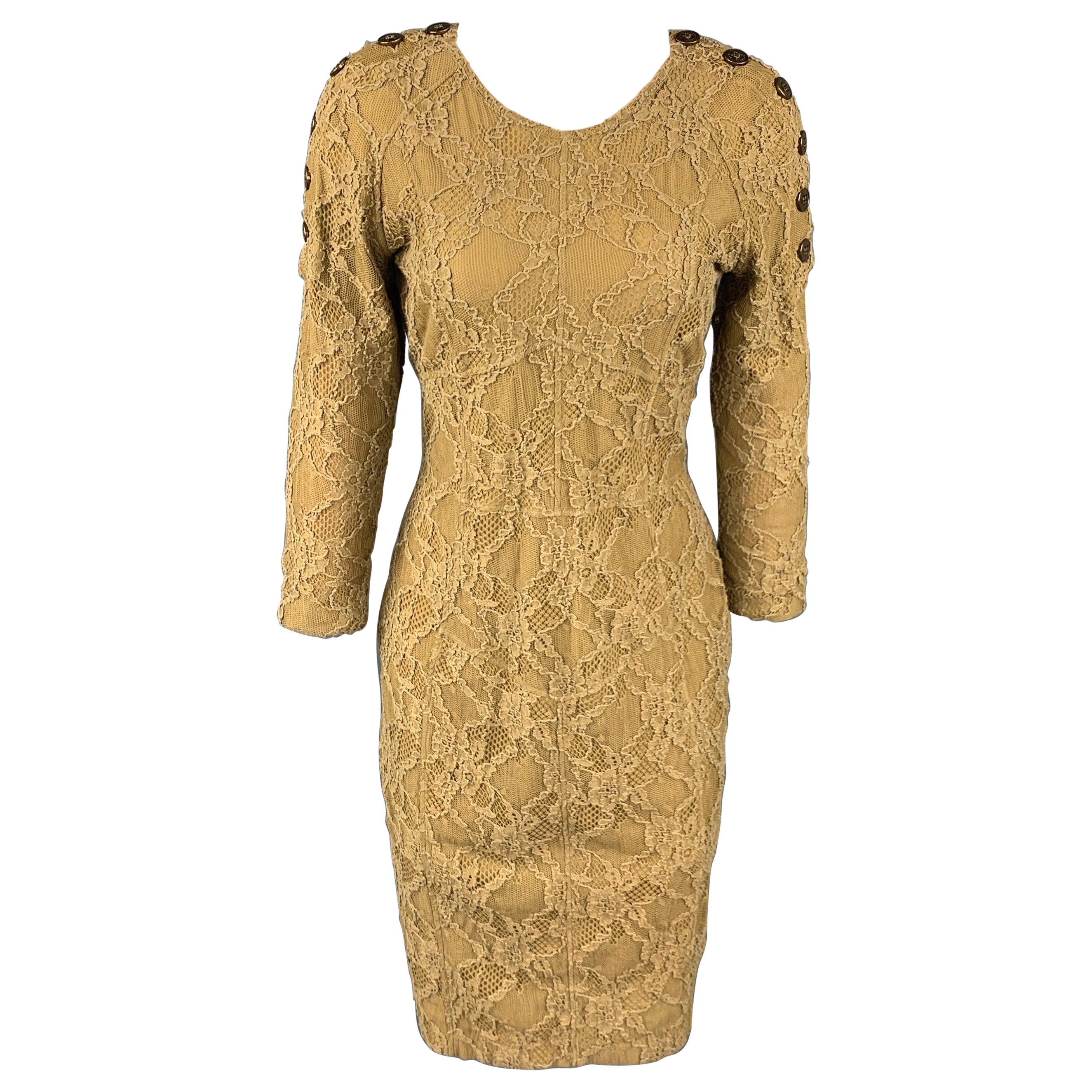 BURBERRY PRORSUM Robe droite en dentelle d'olivier et coton mélangé taille 8 en vente