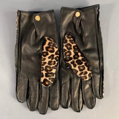 BURBERRY PRORSUM Size 8.5 Beige Brown Black Animal Print Calf Hair Gloves