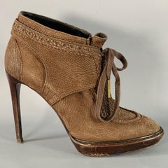 BURBERRY PRORSUM Size 9 Howcroft Brown Leather Fringe Lace-Up Platform Booties Pumps