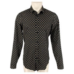 BURBERRY PRORSUM Size L Black & Cream Polka Dot Cotton Button Up Shirt