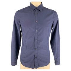 BURBERRY PRORSUM Size L Blue Solid Cotton Button Up Long Sleeve Shirt