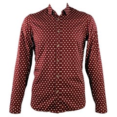 BURBERRY PRORSUM Size L Burgundy Beige Polka Dot Cotton Long Sleeve Shirt
