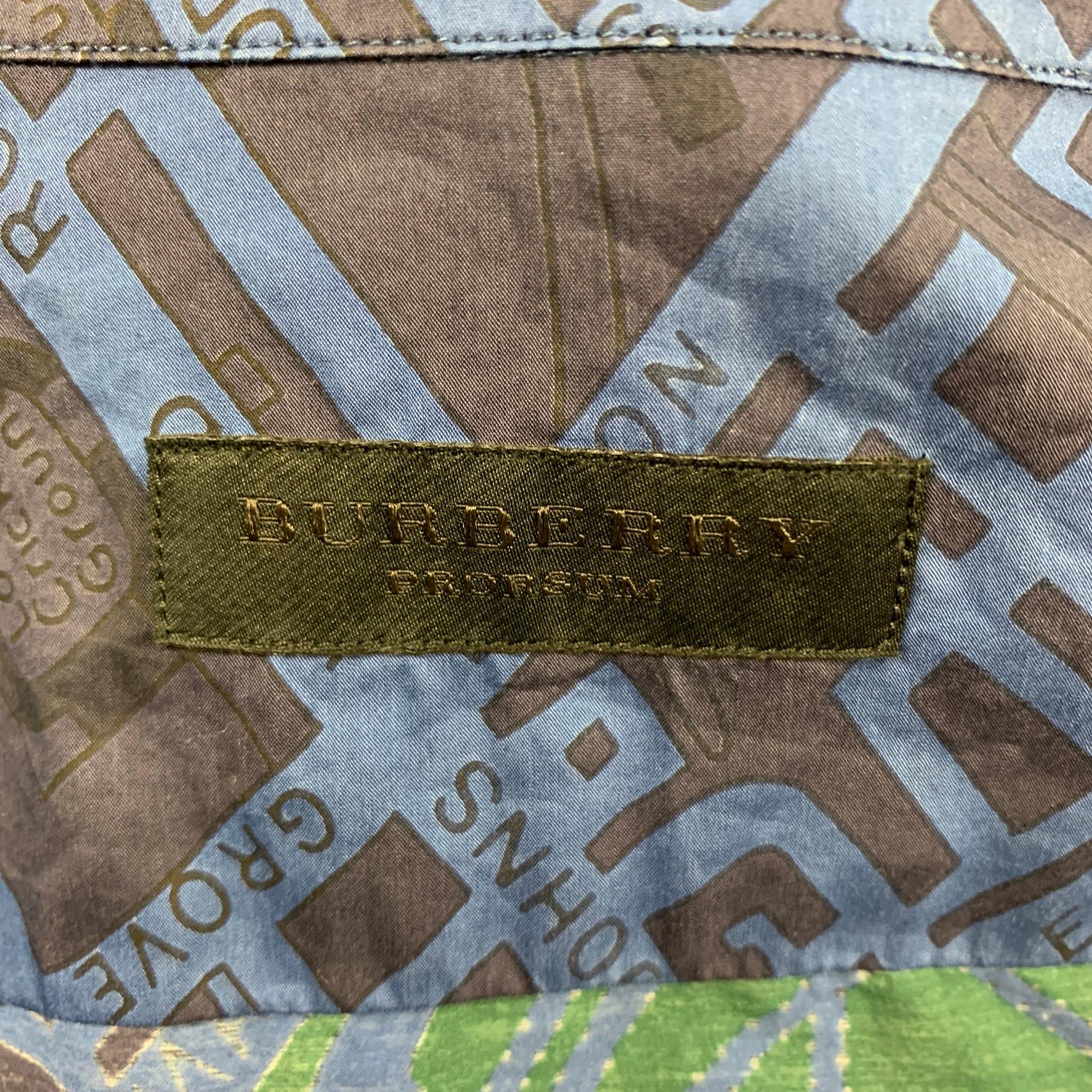 BURBERRY PRORSUM Size L Navy Blue Cotton Silk London Map Print Long Sleeve Shirt 2