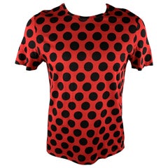 BURBERRY PRORSUM Size L Red Polka Dot Cotton Crew-Neck T-shirt