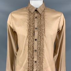 BURBERRY PRORSUM Size L Tan Ruffled Button Down Long Sleeve Shirt