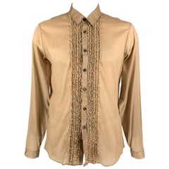 BURBERRY PRORSUM Size L Tan Ruffled Button Down Long Sleeve Shirt
