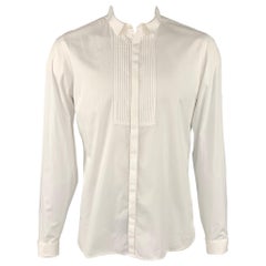 BURBERRY PRORSUM Talla L Camisa blanca de manga larga con puño francés de algodón