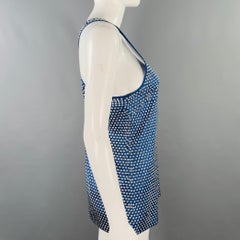 BURBERRY PRORSUM Tallas M Azul Plata Mezcla de Seda Tachuelas Racerback Vestido Top