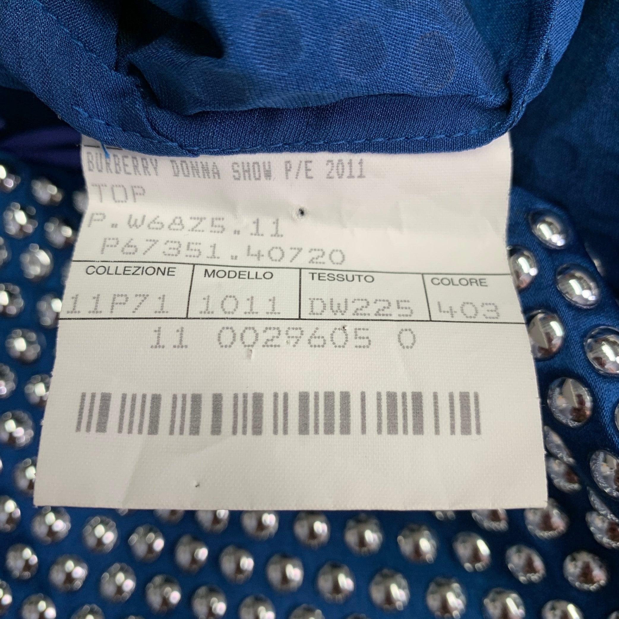 Women's BURBERRY PRORSUM Size M Blue Silver Silk Blend Studded Racerback Dress Top For Sale