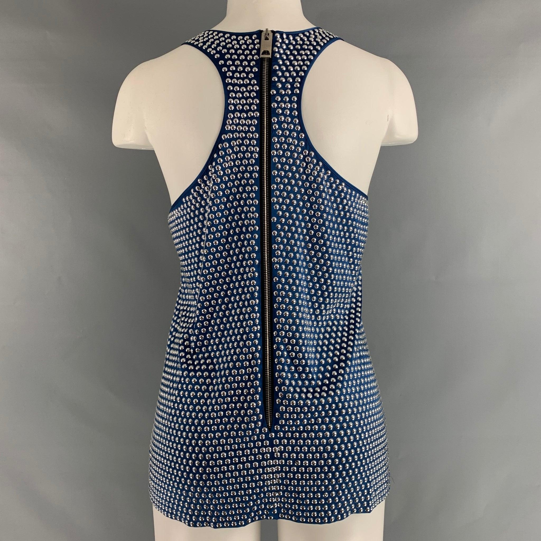 BURBERRY PRORSUM Größe M Blau Silber Seide  Elastane Nieten-Kleid mit Racerback-Oberteil Damen im Angebot