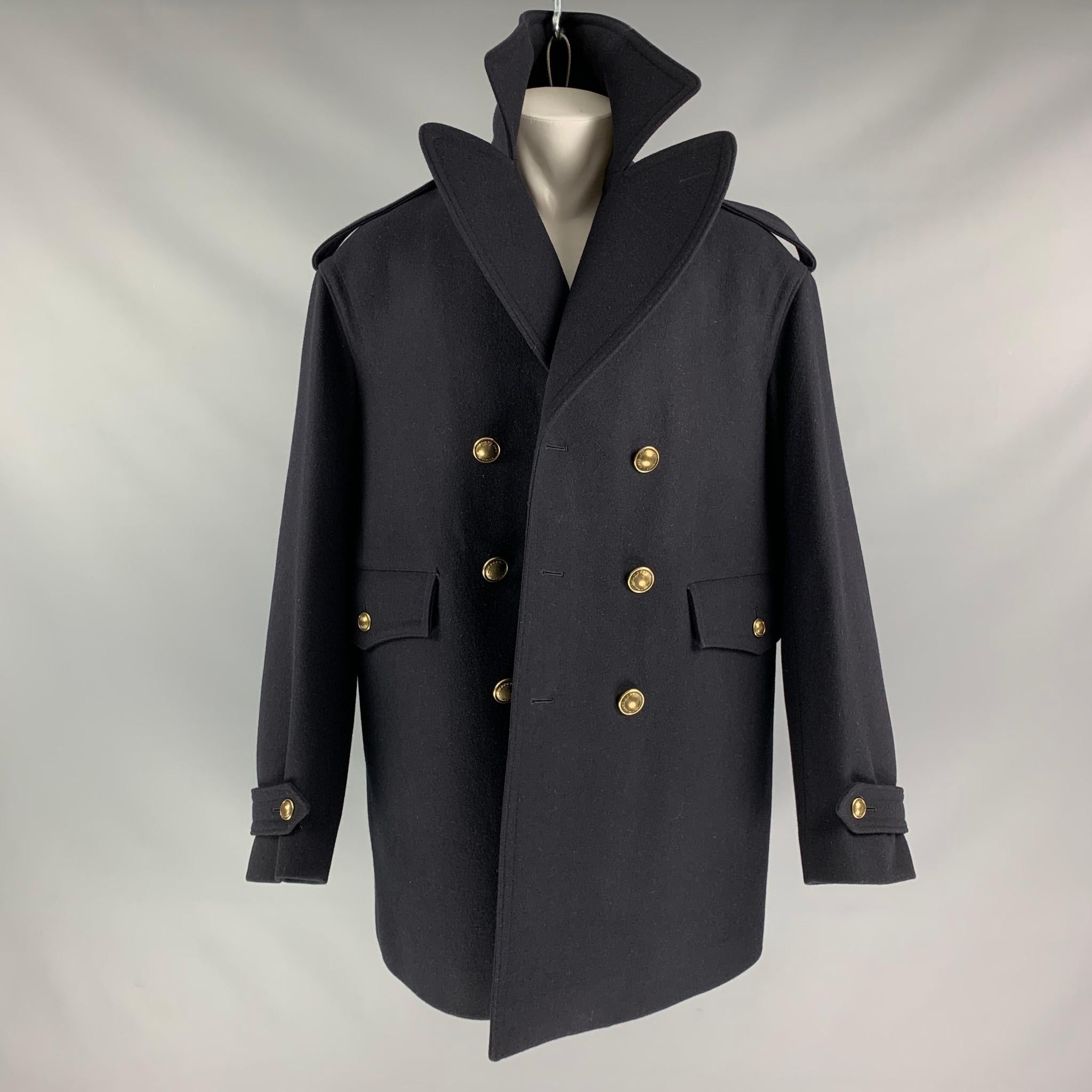 Black BURBERRY PRORSUM Fall 2010 M/L Oversized Navy Blue Wool Double Breasted Coat