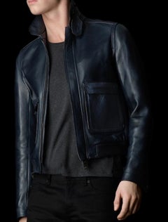 BURBERRY PRORSUM Size S Blue Navy Bonded Leather Blouson Jacket